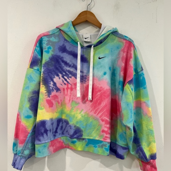 Nike Get Fit Women's French Terry Tie-Dye Oversized Crop Hoodie XL - Picture 1 of 10